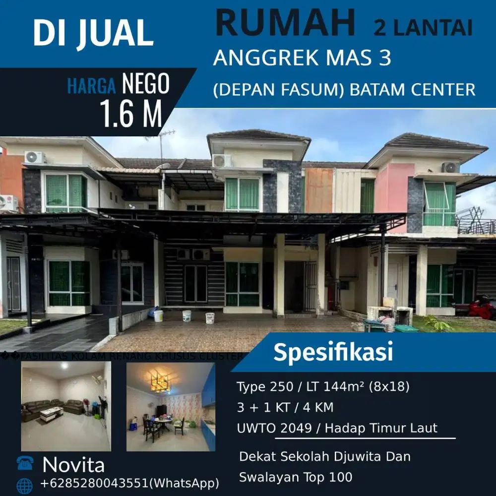 Rumah 2Lantai  ANGGREK MAS 3,(depan fasum) Batam Center
