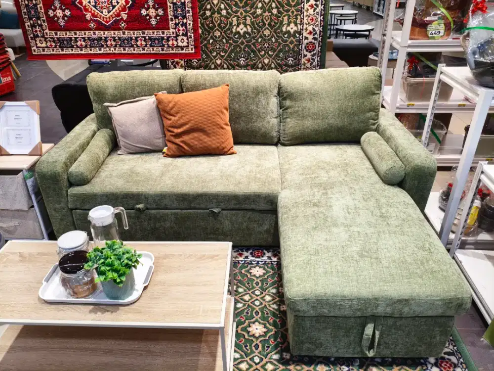 Promo Ramadhan – Selma Markus Sofa Bed Sudut Fabric Hijau Multifungsi