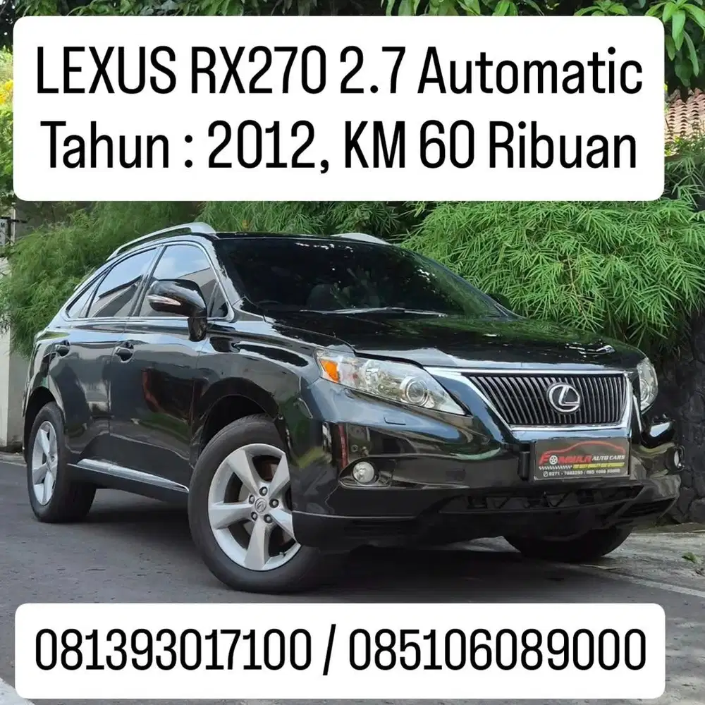 Plat AD, LEXUS RX270 2.7 Automatic
Tahun : 2012, KM 60 Ribuan