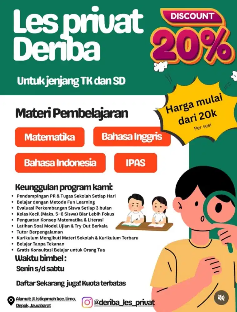 GURU PRIVAT TK SD SEMUA MATA PELAJARAN DAN CALISTUNG