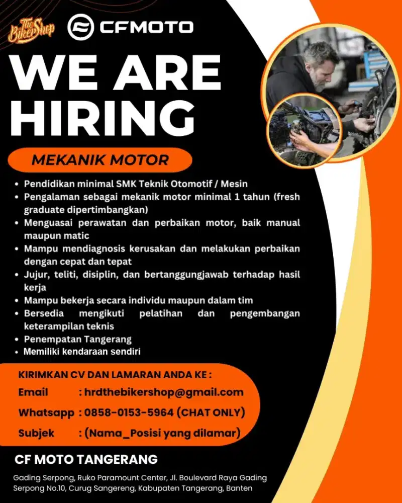 WE ARE HIRING - MEKANIK MOTOR