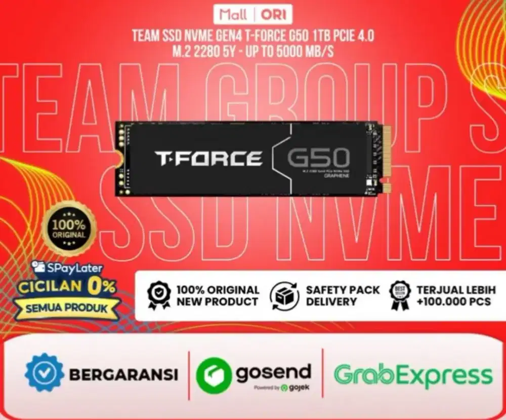 Team SSD NVME GEN4 T-FORCE G50 1TB PCIE 4.0 M. 2 2280 5Y-UPTO5000 MB/S