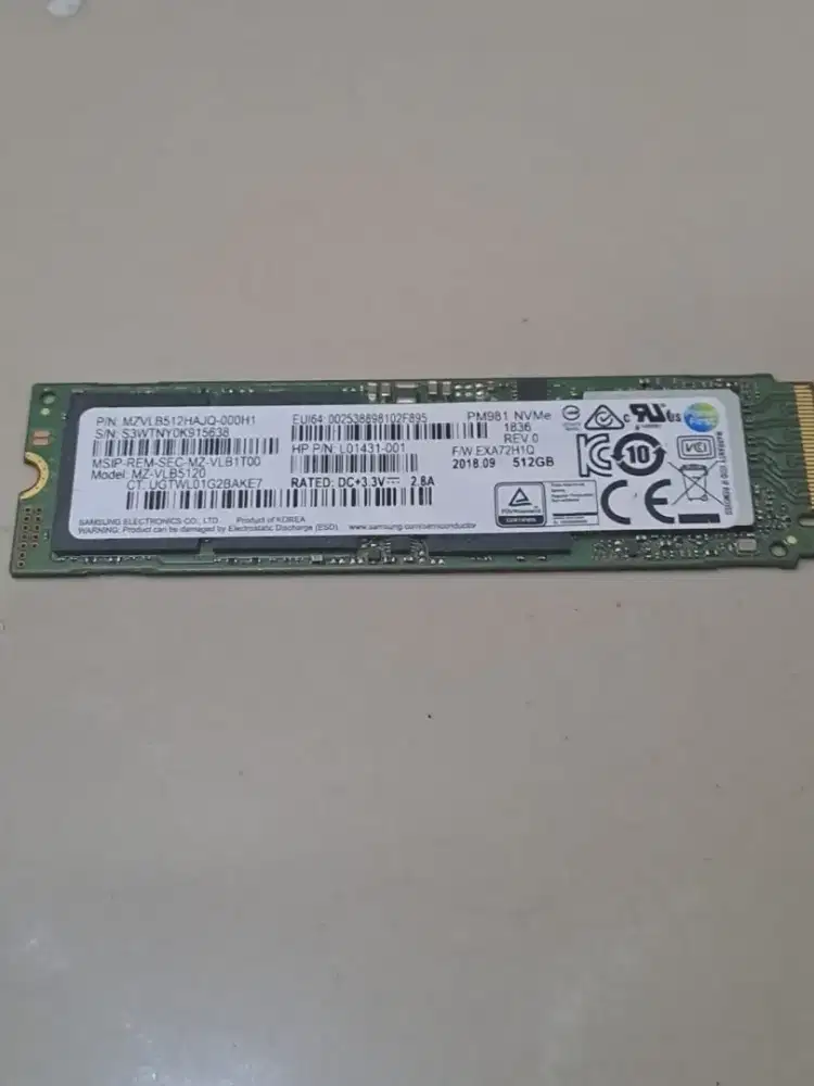 Ssd nvme 512GB merk samsung seken normal