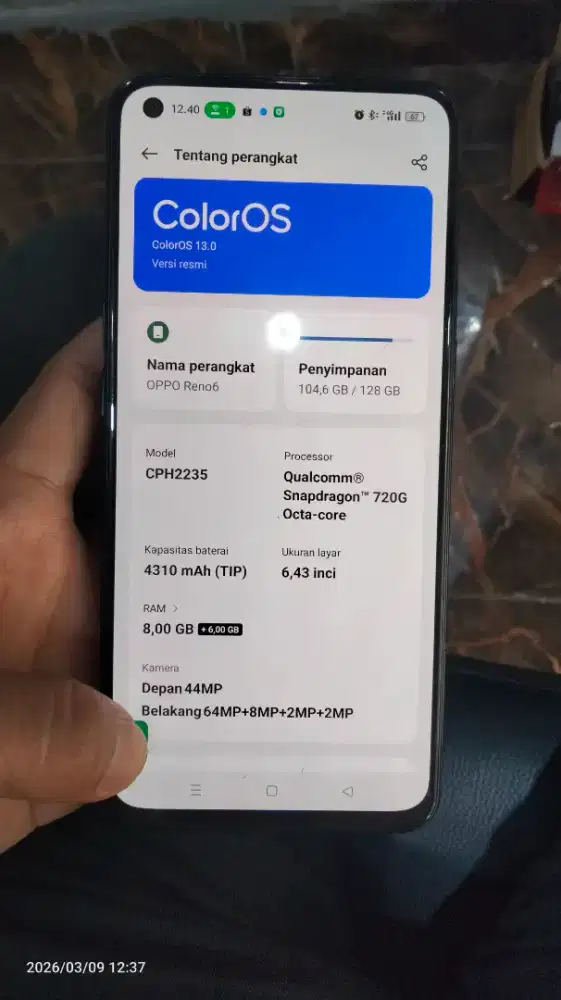 BU.. jual hp Oppo Reno 6 no minus tangan pertmo mw jual Krn ad hp 2