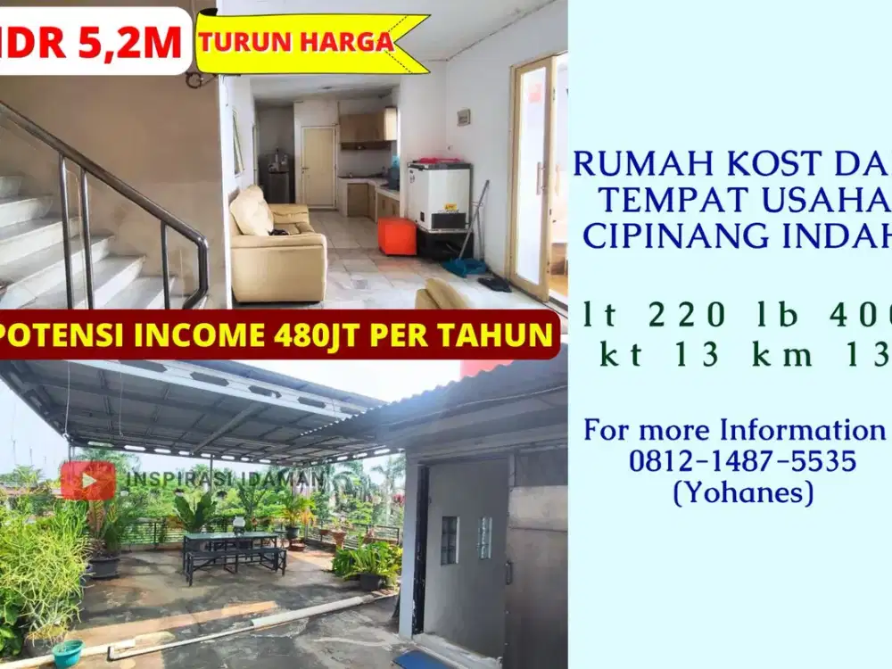 Rumah Kost 13KT dan tempat usaha Cipinang Indah