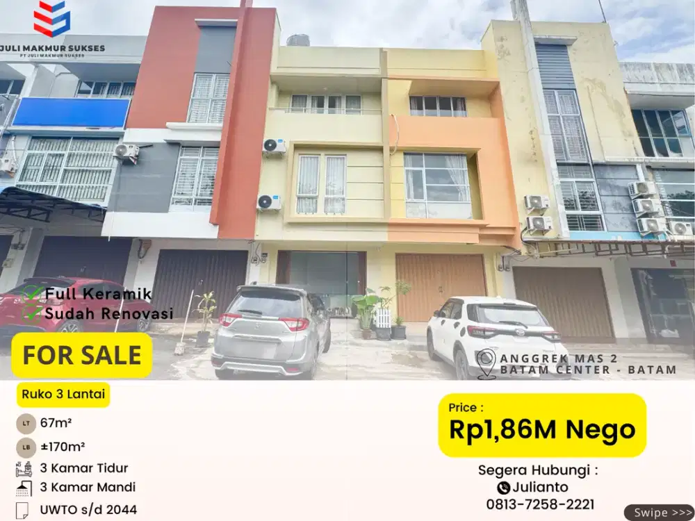 Dijual Ruko 3 Lantai  Full Renovasi di Anggrek Mas 2 Batam Center