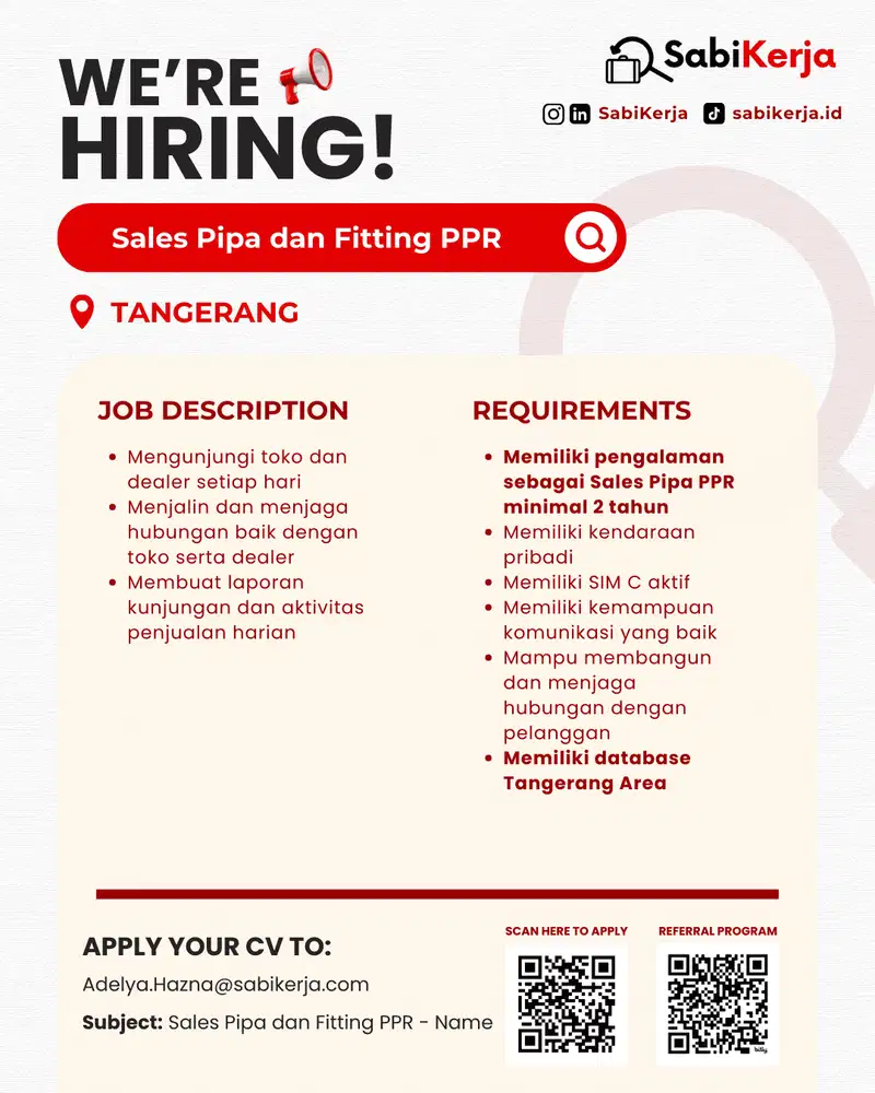 Sales Pipa dan Fitting PPR atau Sales Water Heater & Kitchen Sink