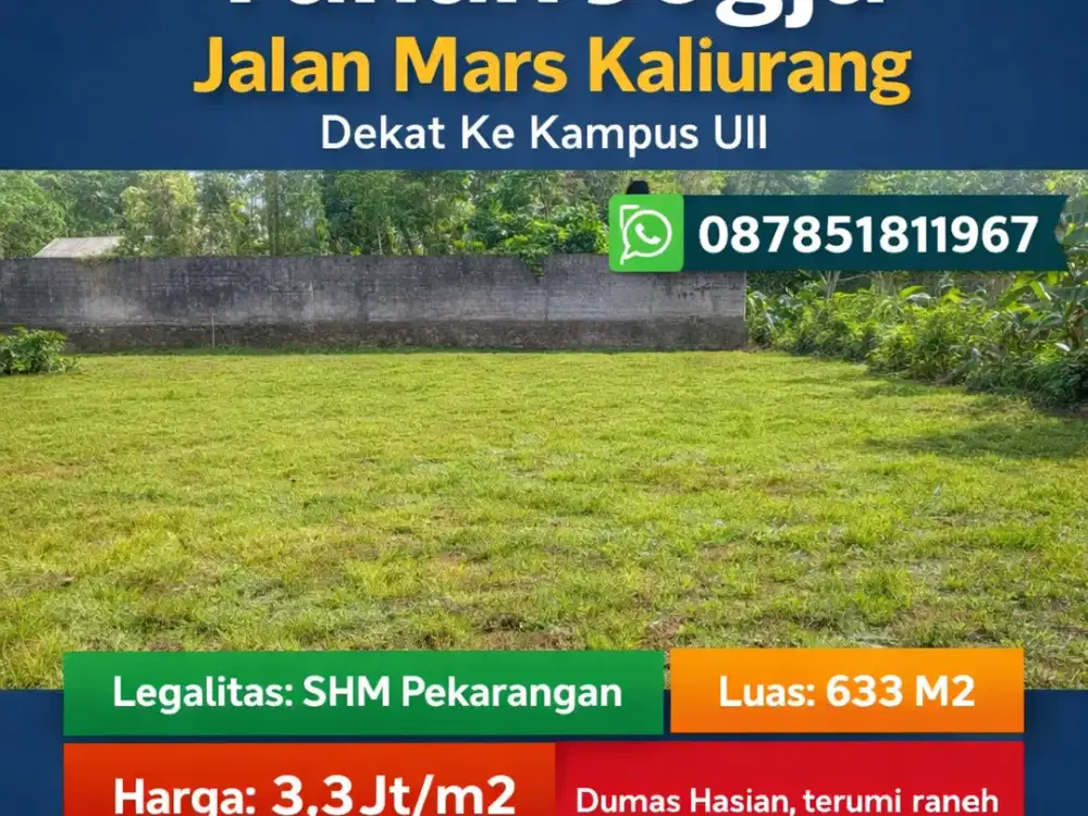 Tanah Jogja Kost Area Kampus UII Kaliurang SHM Pekarangan