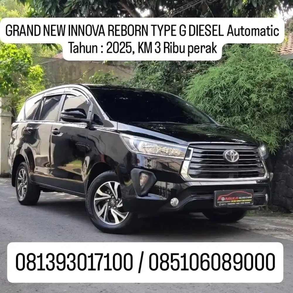 km 3 rb,GRAND NEW INNOVA REBORN TYPE G DIESEL Automatic
Tahun : 2025,