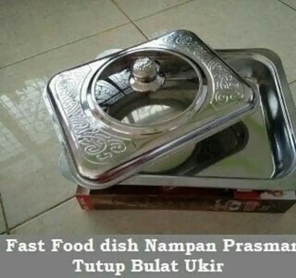 Wadah stenlis prasmanan kotak dengan tutup