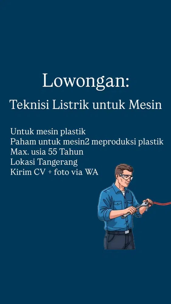 Lowongan TEKNISI LISTRIK UNTUK MESIN PLASTIK