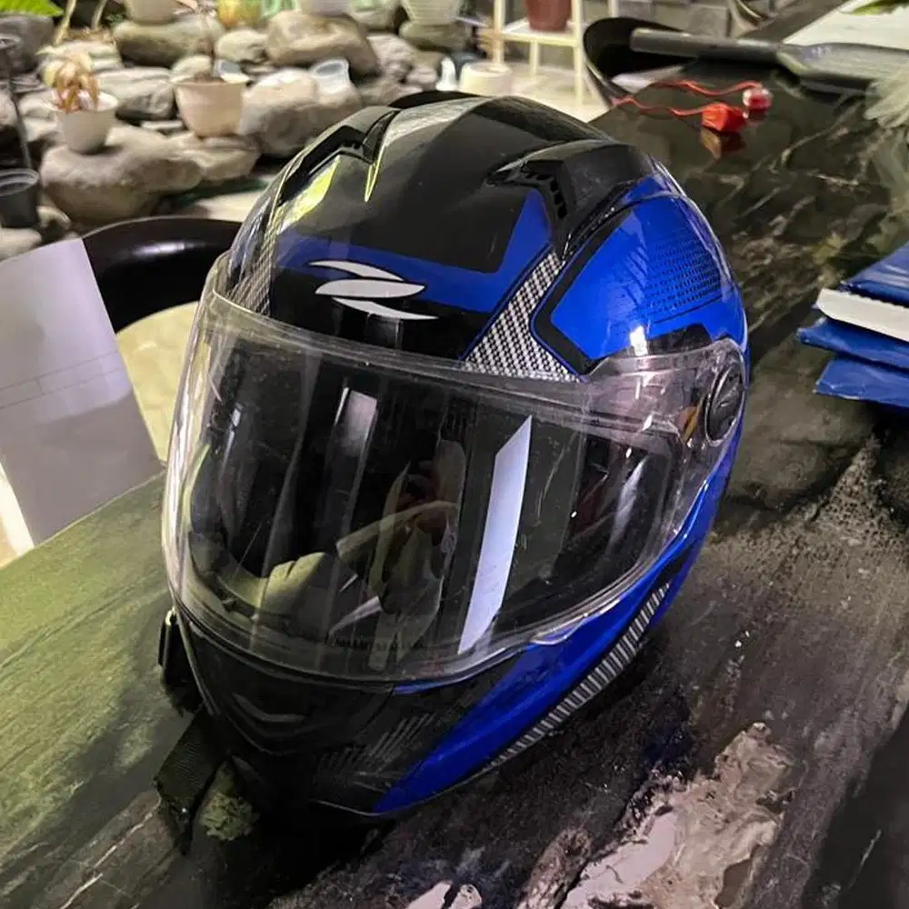 Helm Zeus ZS811 AL6 Blue/Black Ori, Helm FullFace Visor Flat Second