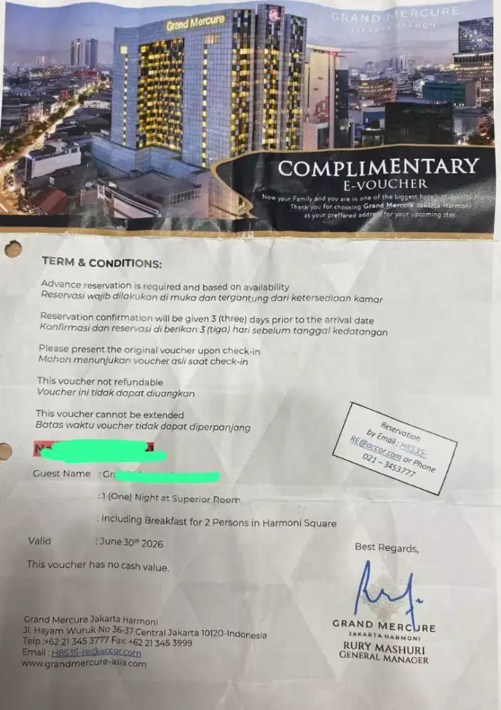 VOUCHER HOTEL GRAND MERCURE JAKARTA HARMONI
