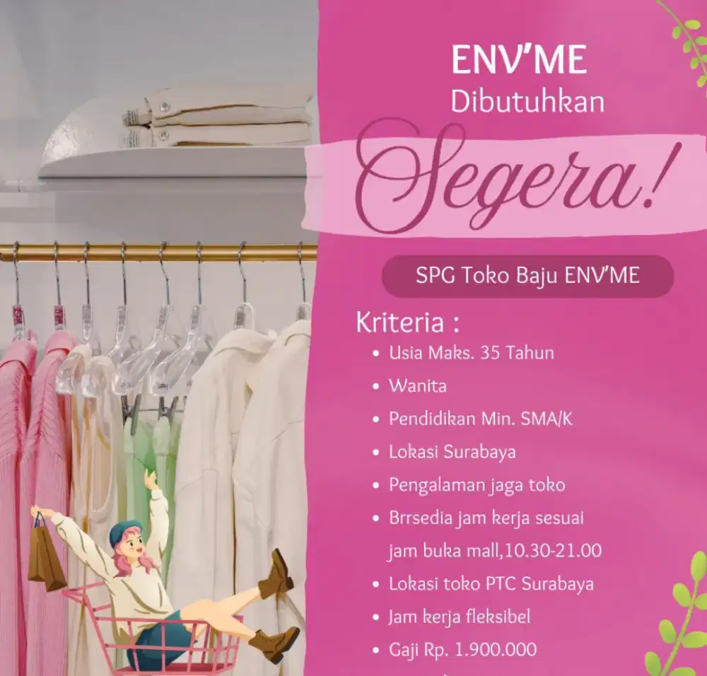 dicari spg untuk toko baju di ptc