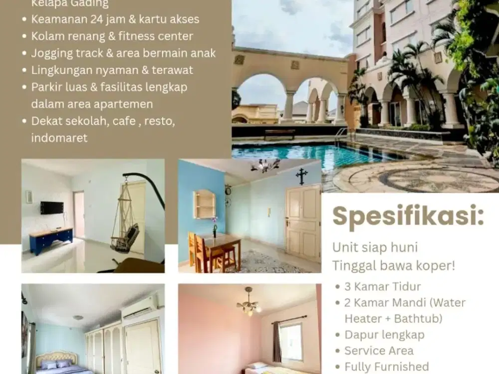 Dijual Apartemen 2BR Gading Mediterania Kelapa Gading, Jakarta Timur, Cari Pembeli Langsung