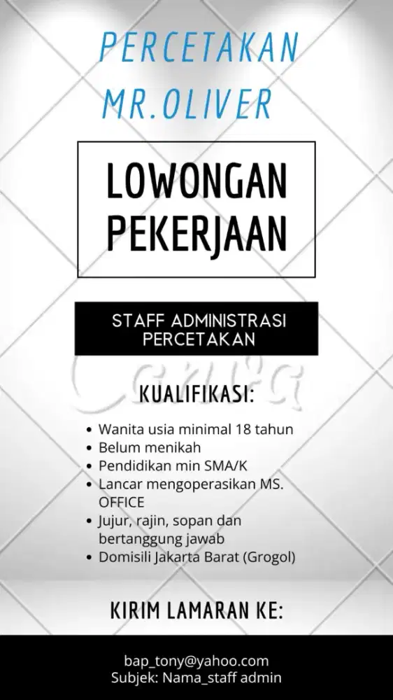 Administrasi Percetakan (Entry Level)