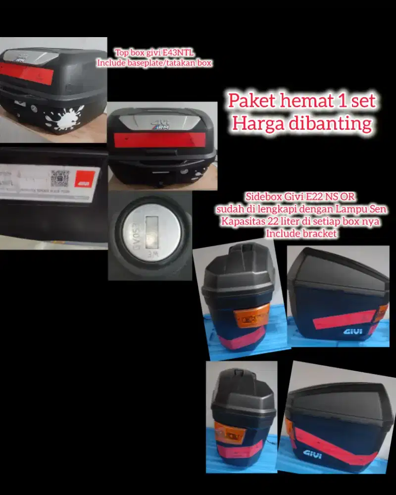 Box givi 1 set top box dan side box lengkap brackett harga dibanting