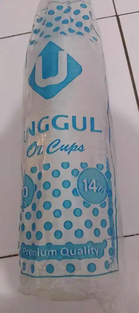 Gelas oz plastik uk 14 merk unggul isi 50pc