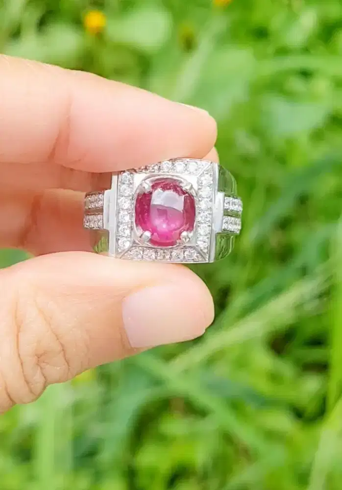 Cincin Perak Natural Star Ruby Madagascar 2.65 Ct Ring Size 20