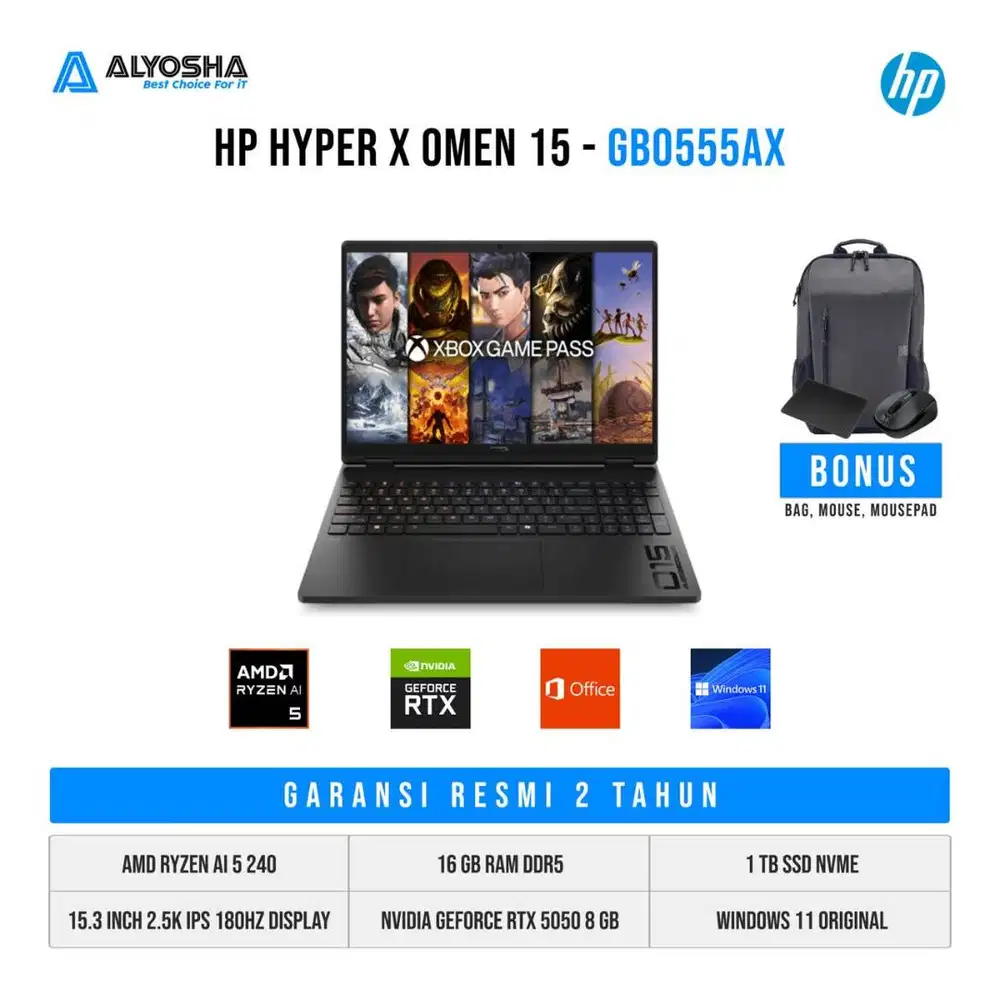 HP HYPERX OMEN 15 RYZEN 5 240 RTX5050 8GB/ 16GB 1TB