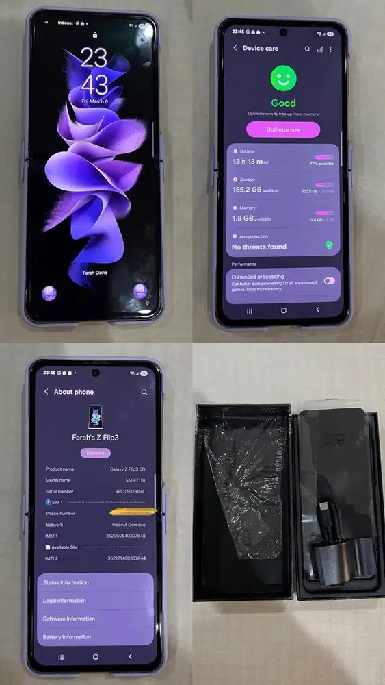 Samsung Zflip 3 5G 8/256gb Second Mulus!