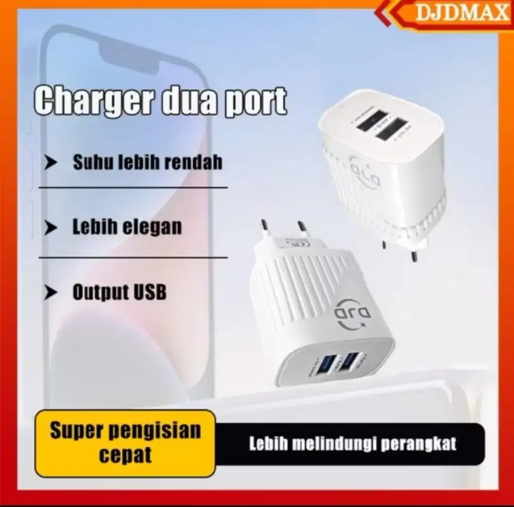DJDMAX Original AdaptorSmartFastCharger 2PortUSB 12W 5V2,4A PutihBNOB