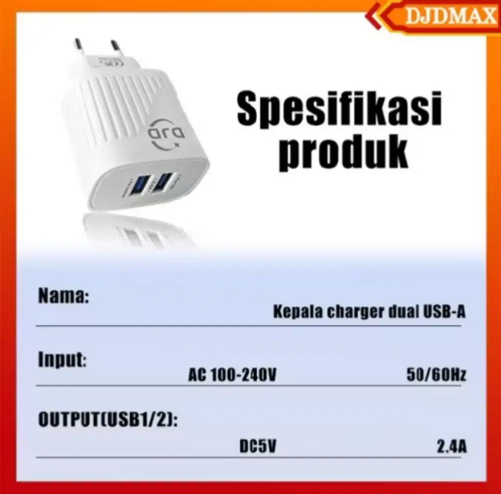 AdaptorSmart FastCharger Original DJDMax 2PortUSB 12W 5V2,4A PutihBNOB