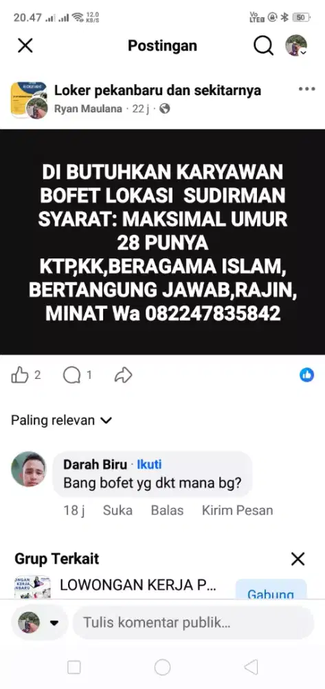 Lowongan kerja di bofet nasi goreng