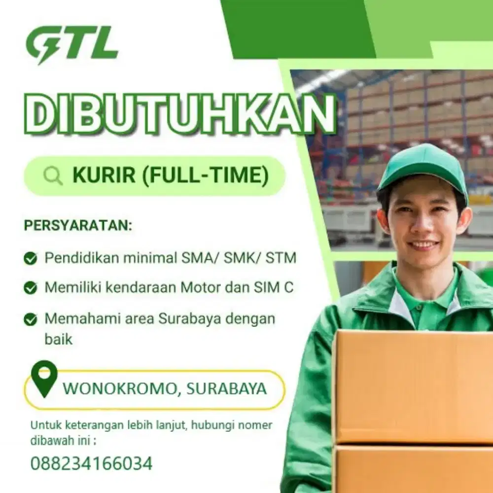 Butuh segera kurir paket area Ngagel dan bratang surabaya