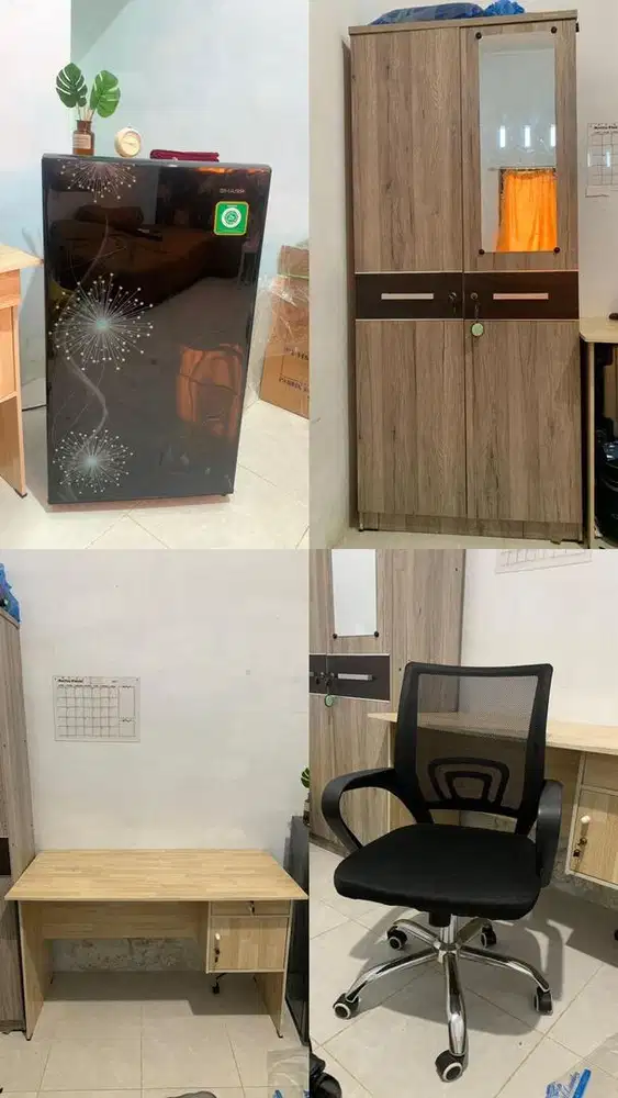 Lemari, Kulkas, Meja Belajar, Kursi