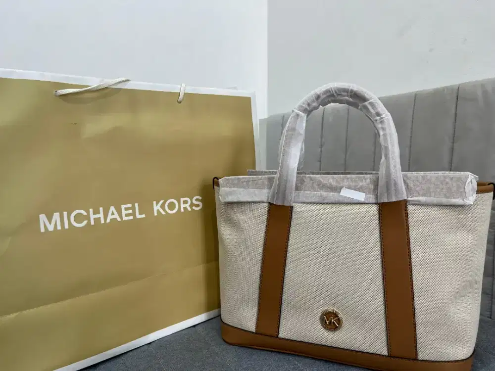 Michael Kors Luisa Medium Cotton Canvas Satchel - Pale Peanut