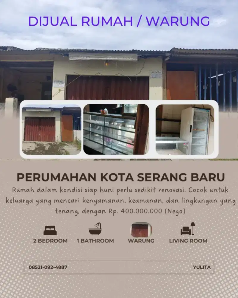 Rumah + warung siap huni dan pakai