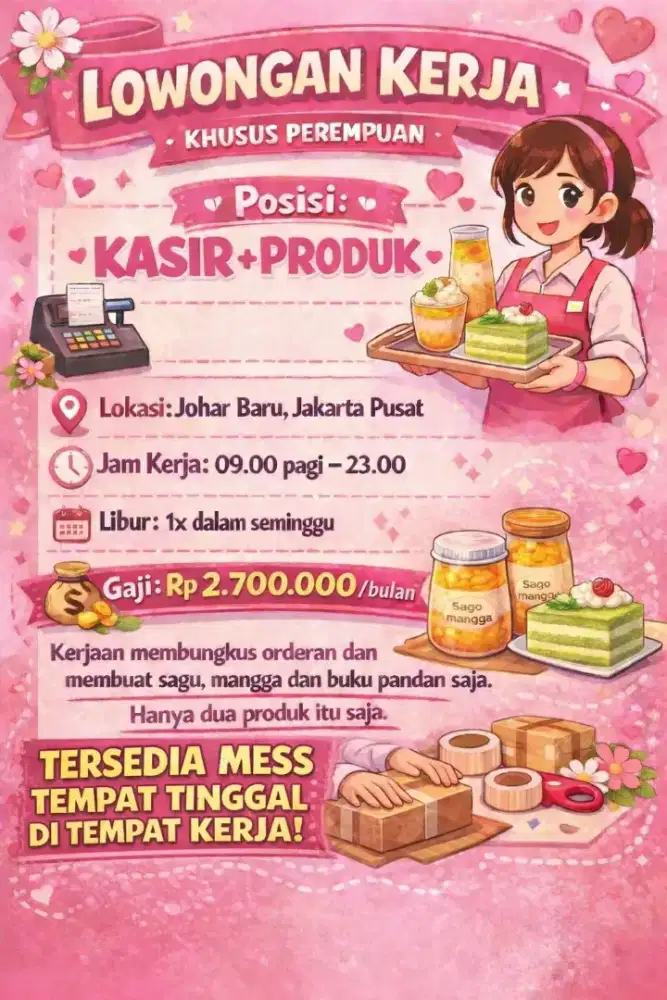 Lowongan kasir + produk khusus perempuan