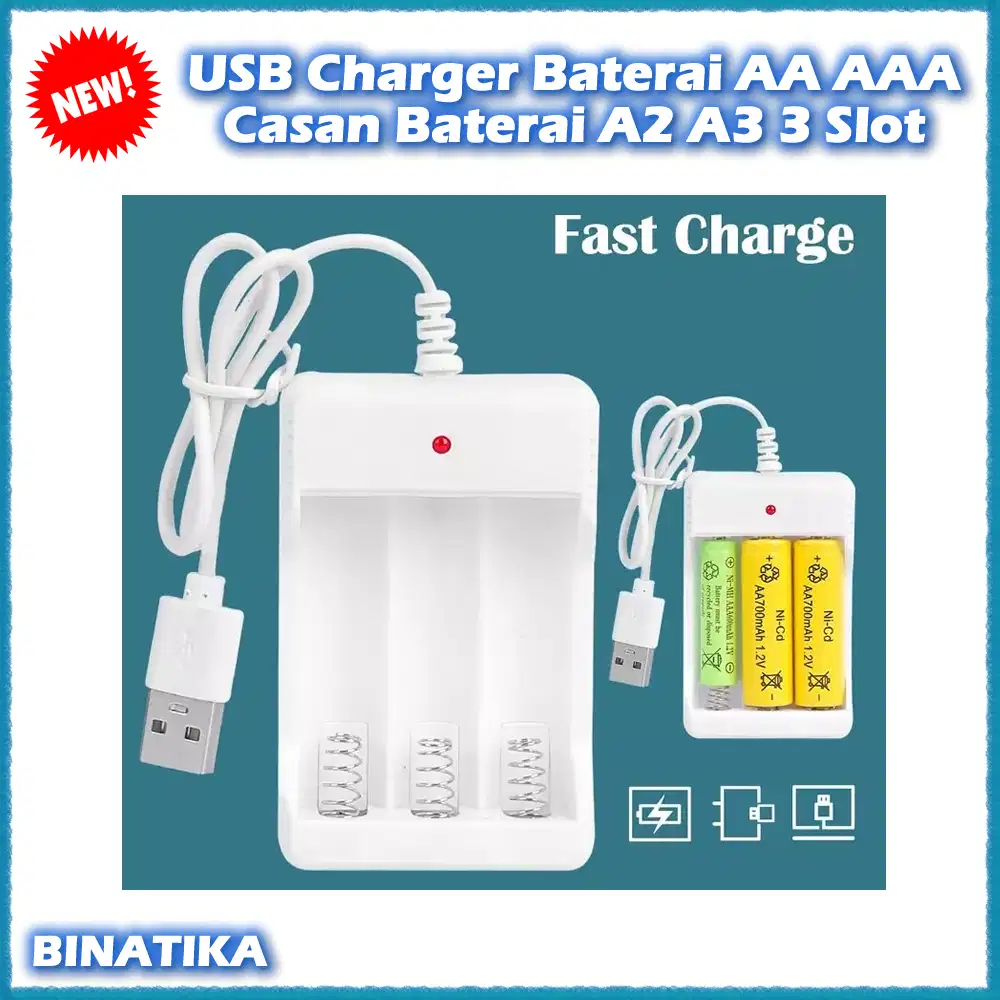 USB Charger Baterai AA AAA Casan Baterai A2 A3 3 Slot Cas Batre