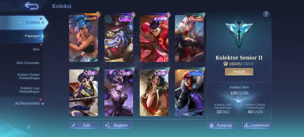 Akun mobile legend dengan emblem max semua dan terdapat 84 hero
