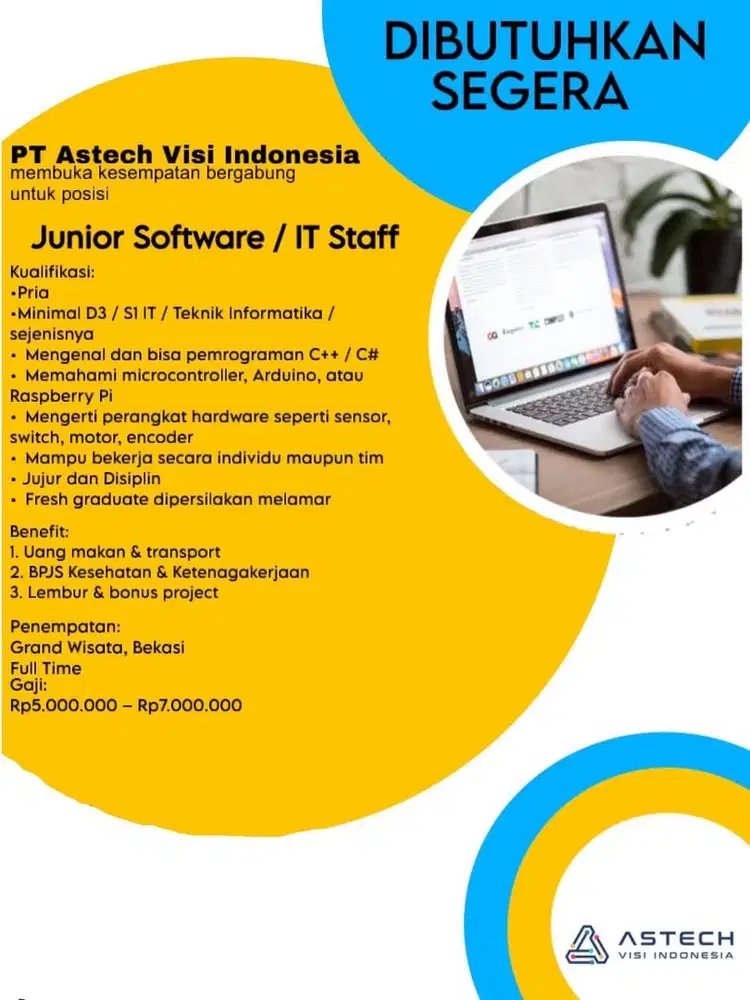 Dibutuhkan Junior Software/IT Staff-C++/C# Bekasi