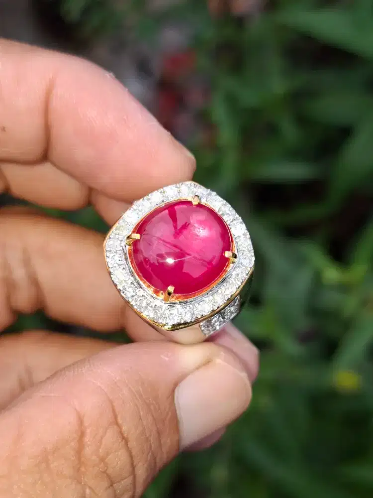 Cicin merah ruby kualitas bagus ring paladium perak full berlian