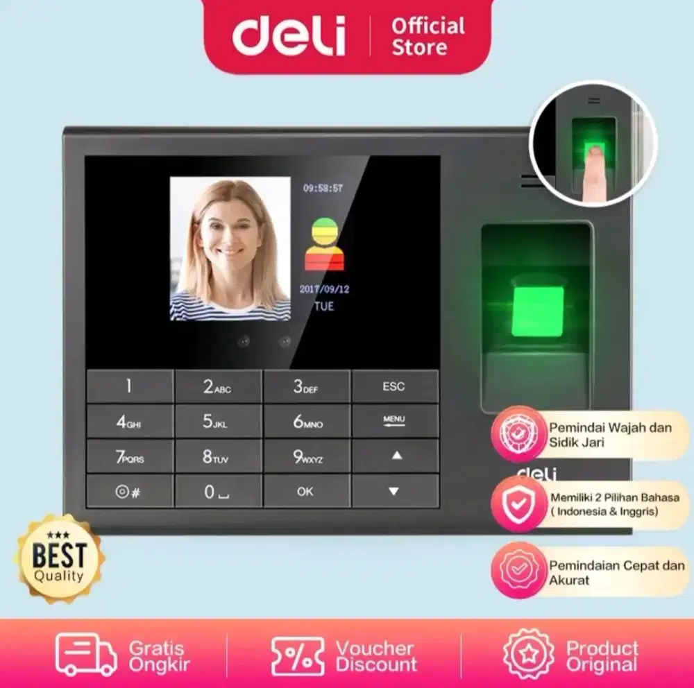 Deli mesin absen wajah dan finger