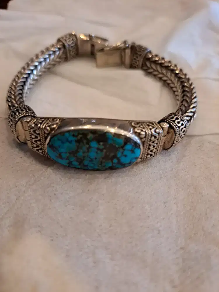 Gelang perak ek 925 batu permata pirus persia