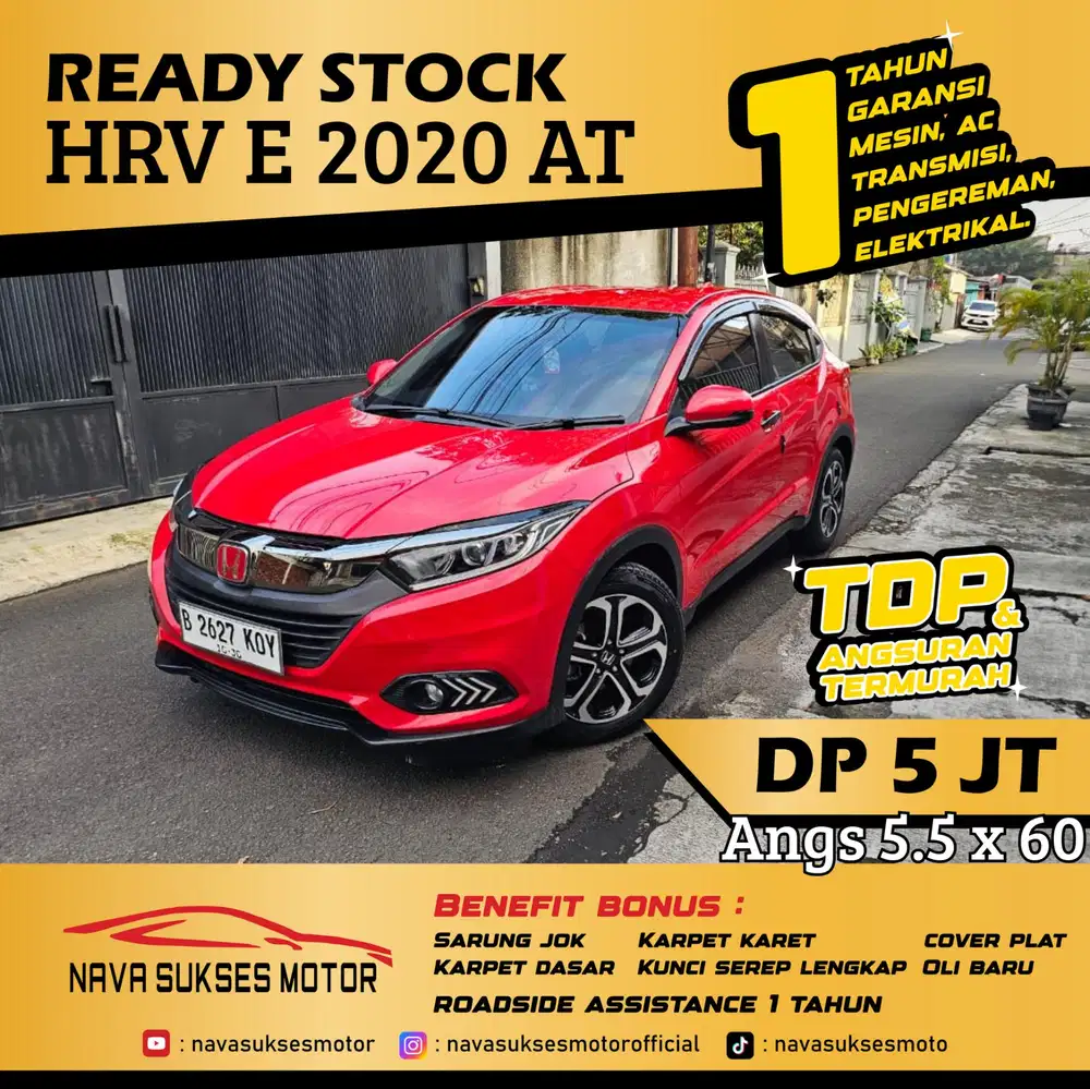 TDP 5 Jt Angs Termurah Honda Hrv E 2020 Matic Merah Low Km Like New