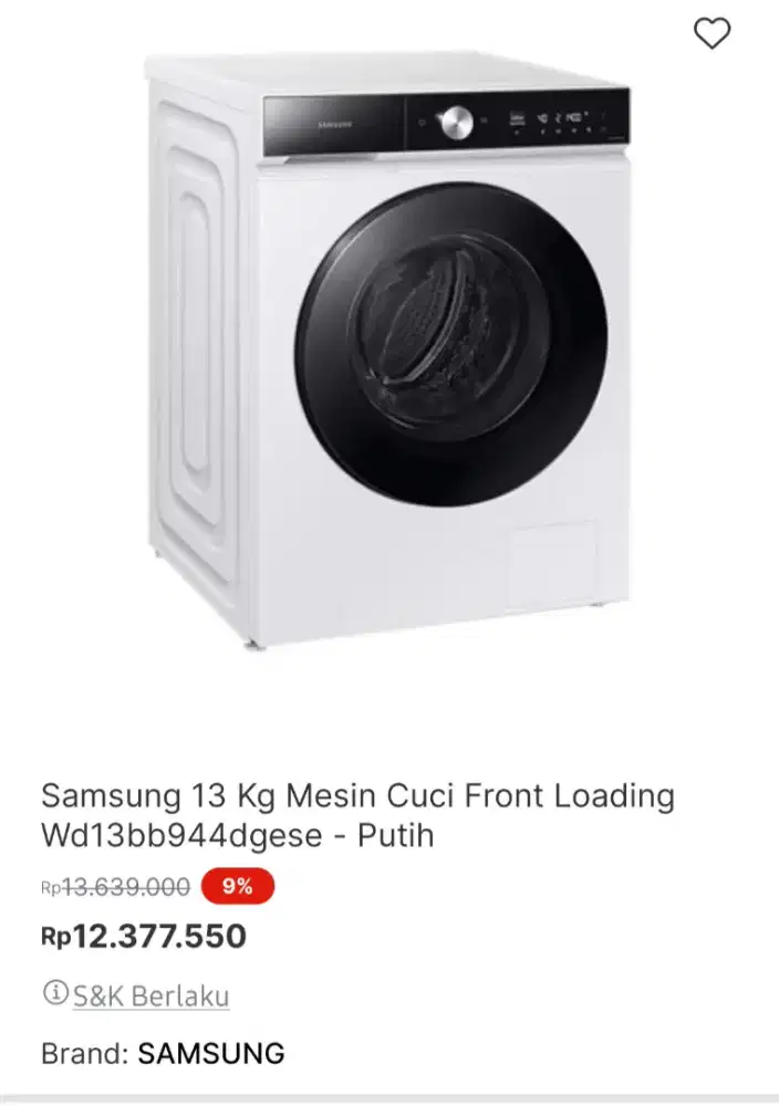 Mesin cuci samsung 13KG 100% kering