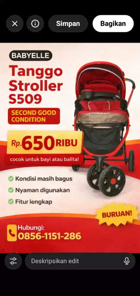 Jual cepat stroller baby Elle kondisi cakep