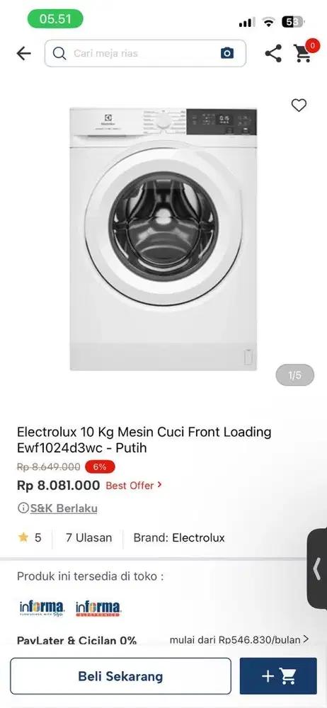 mesin cuci front loading electrolux ewf10
