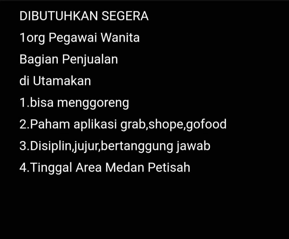 LOWONGAN KERJA WANITA