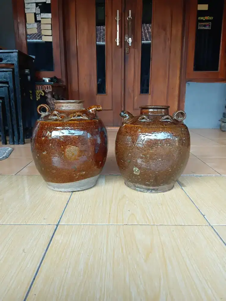 Antique Chinese Stoneware Storage Jar with 6 Handles