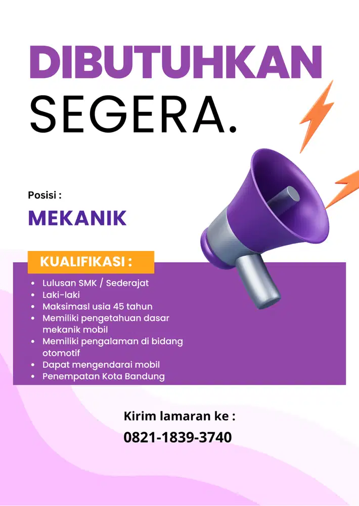 LOWONGAN MEKANIK, SOPIR, STAF PRODUKSI DAN ADMIN