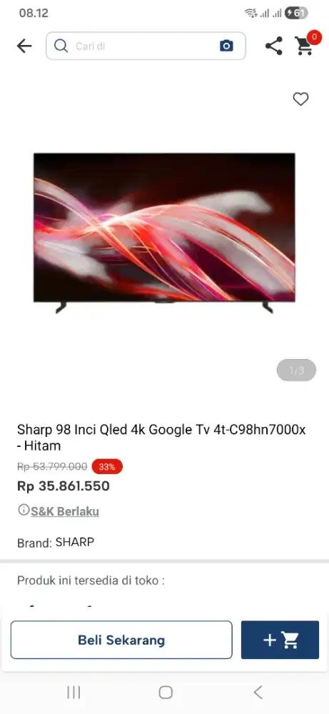 Sharp 98 inci qled 4k google tv 4t-c98hn7000x