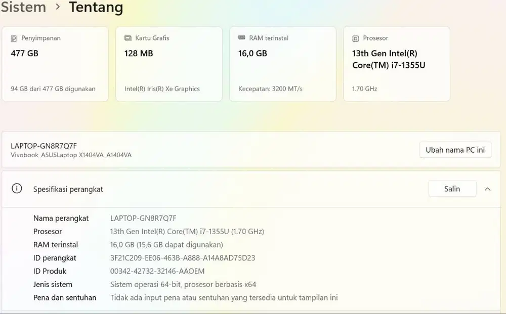 DIJUAL – ASUS VIVOBOOK 14 | GARANSI RESMI MASIH AKTIF