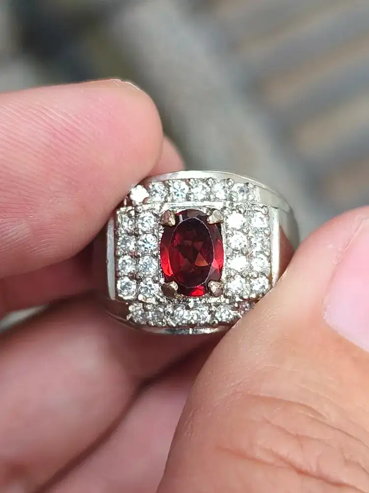 CINCIN batu garnet Malaya 1.21 crat ring alpaka memo cgl