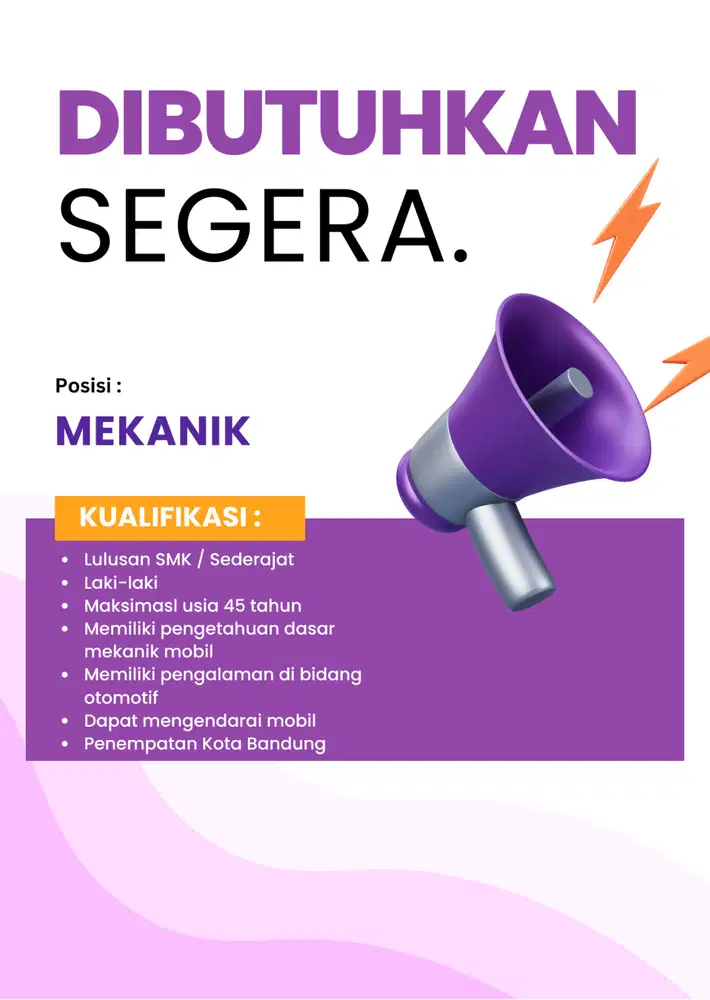 LOWONGAN MEKANIK UNTUK DI BENGKEL